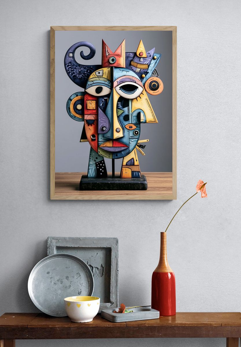 Cubist Mask Sculpture Print. — room view 3