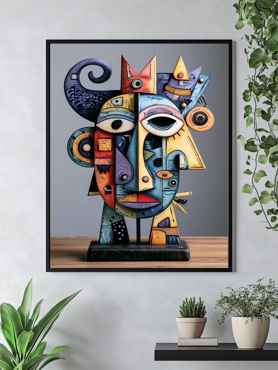 Cubist Mask Sculpture Print. — room view 4