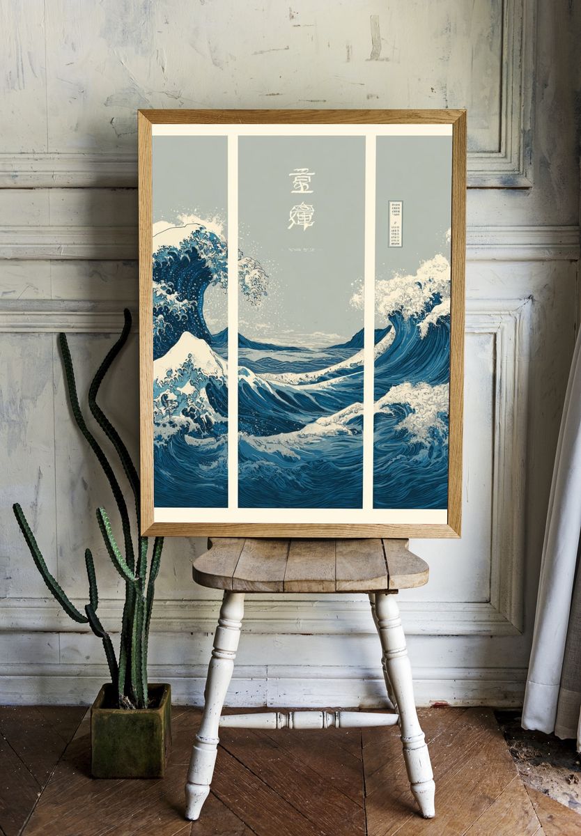 Great Wave Triptych Japanese Print. — room view 1