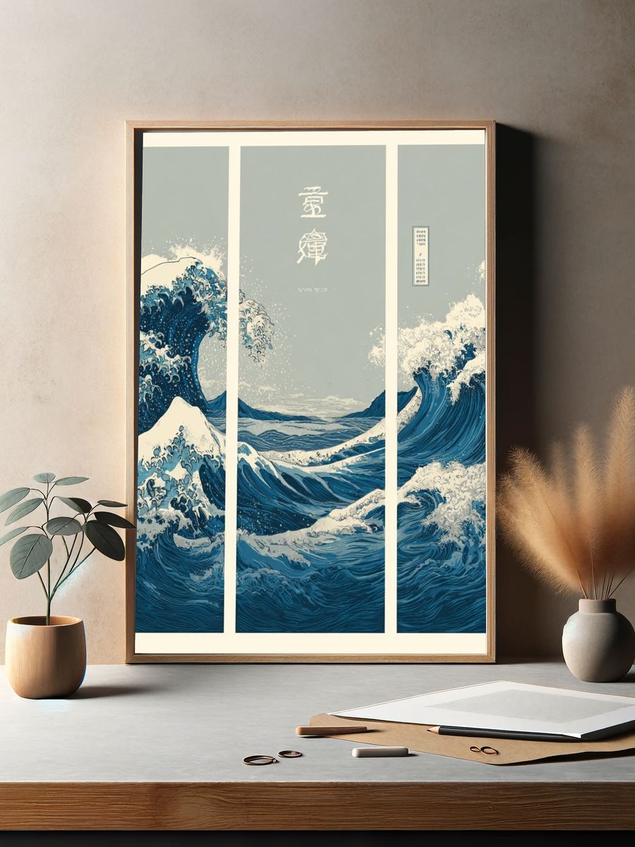 Great Wave Triptych Japanese Print. — room view 2