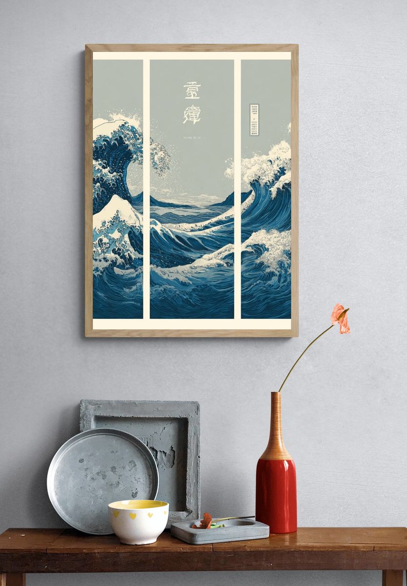 Great Wave Triptych Japanese Print. — room view 3