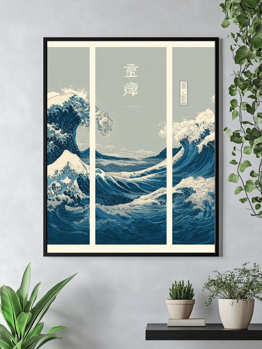 Great Wave Triptych Japanese Print. — room view 4