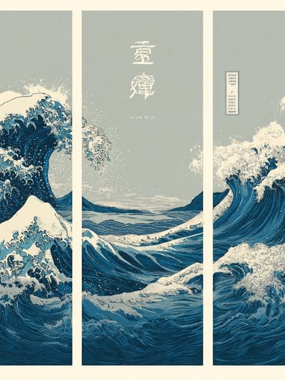Great Wave Triptych Japanese Print. poster print