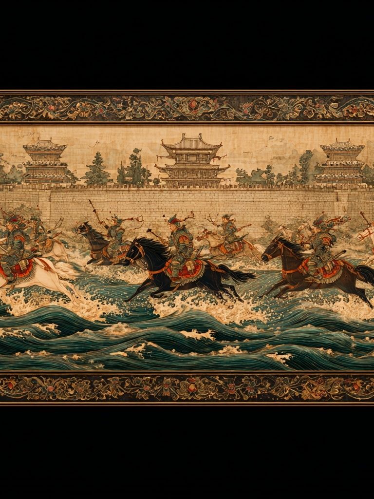 Ancient Cavalry River Battle Print. poster — fine-art art
