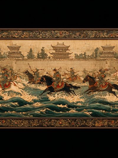 Ancient Cavalry River Battle Print. poster print