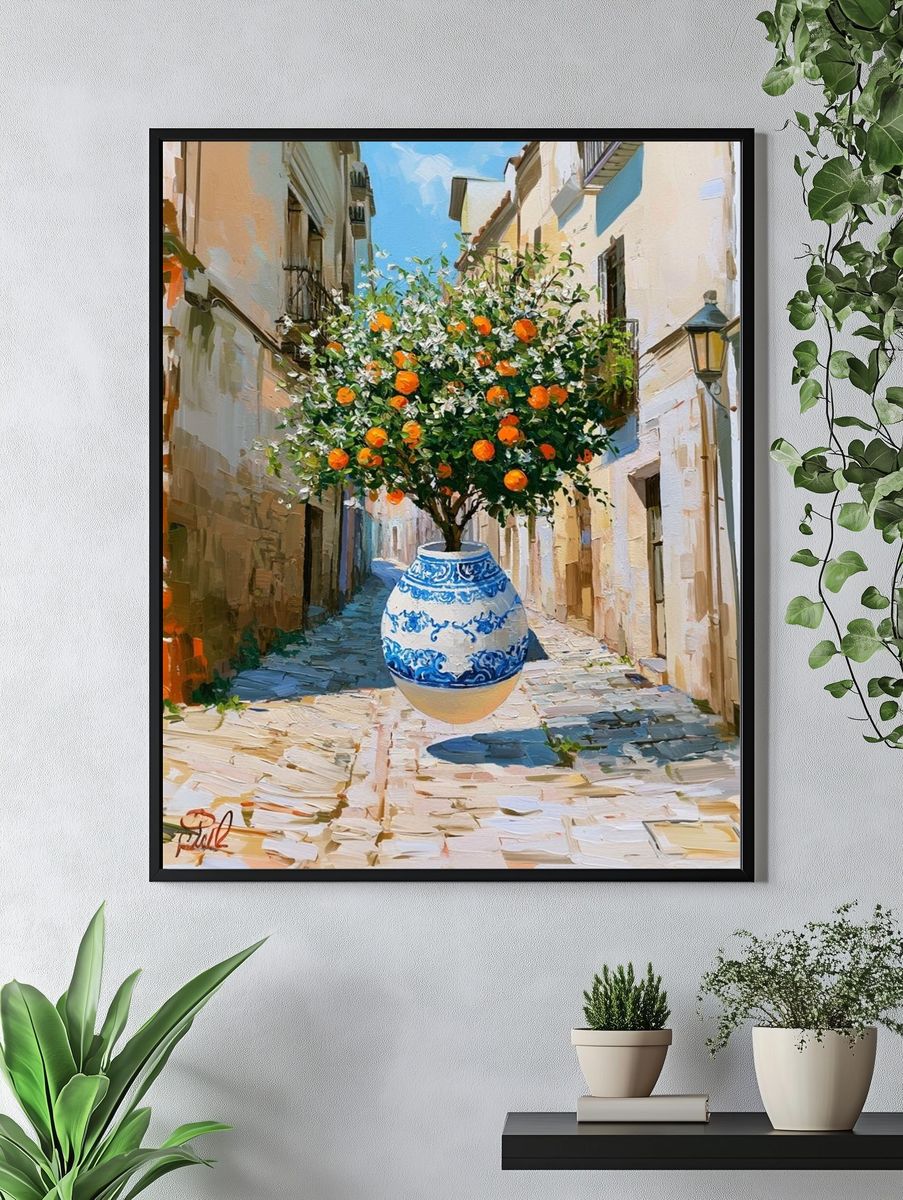 Mediterranean Orange Tree Alley Print. — room view 4