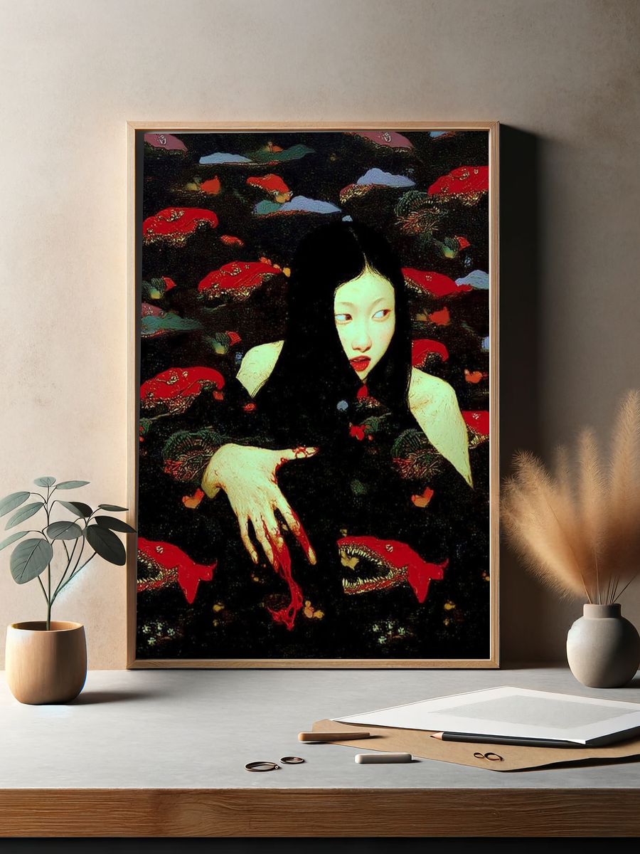 Surreal Girl and Koi Print. — room view 2
