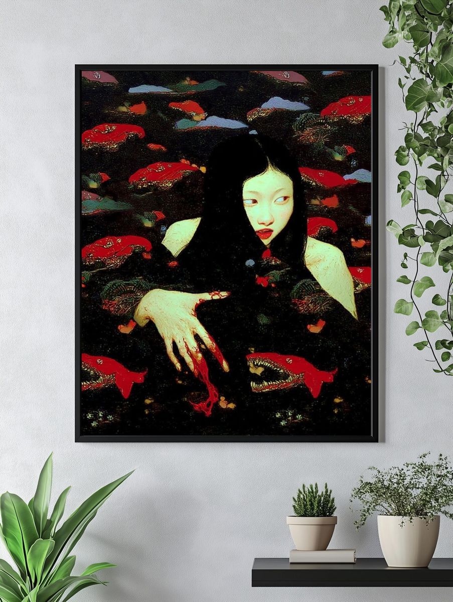 Surreal Girl and Koi Print. — room view 4