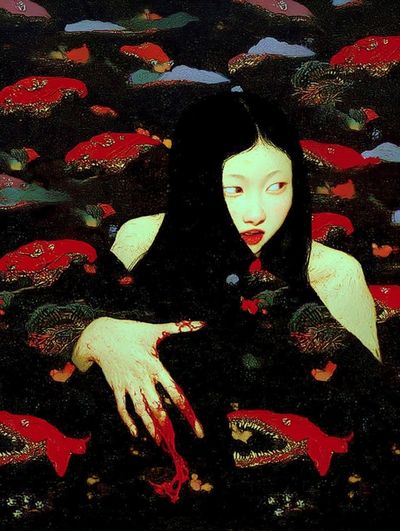 Surreal Girl and Koi Print. poster print