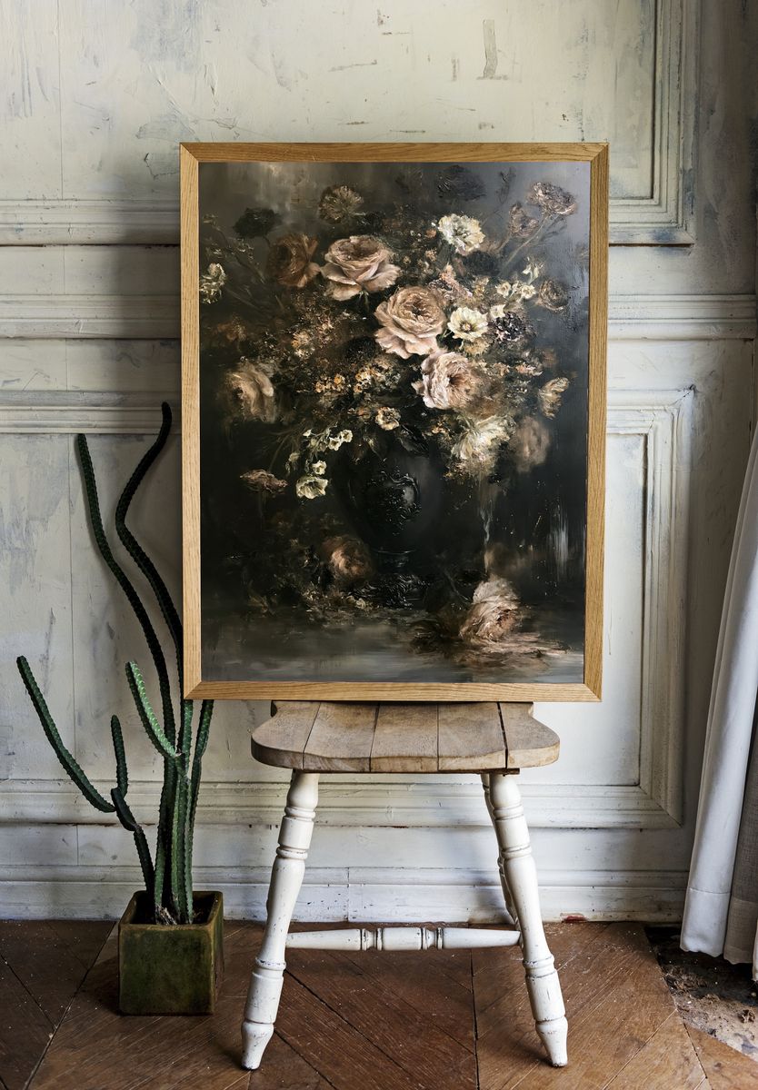 Dark Floral Still Life Poster. room preview
