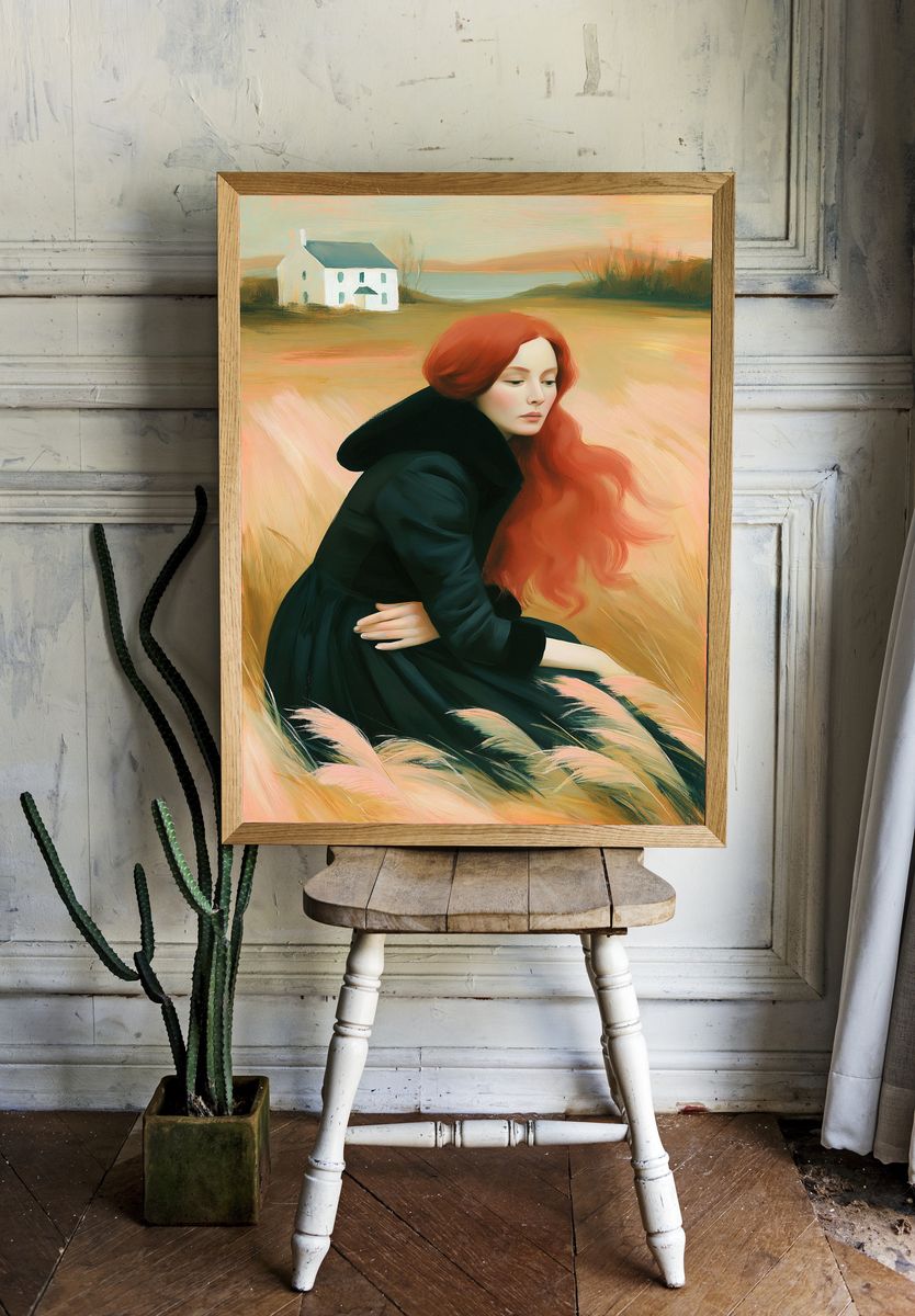 Red-Haired Woman in Field Print. — room view 1