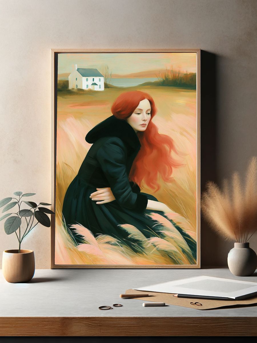 Red-Haired Woman in Field Print. — room view 2