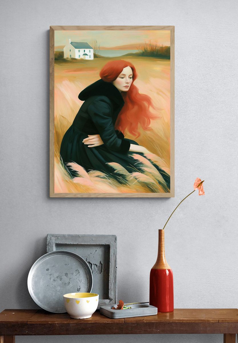 Red-Haired Woman in Field Print. — room view 3