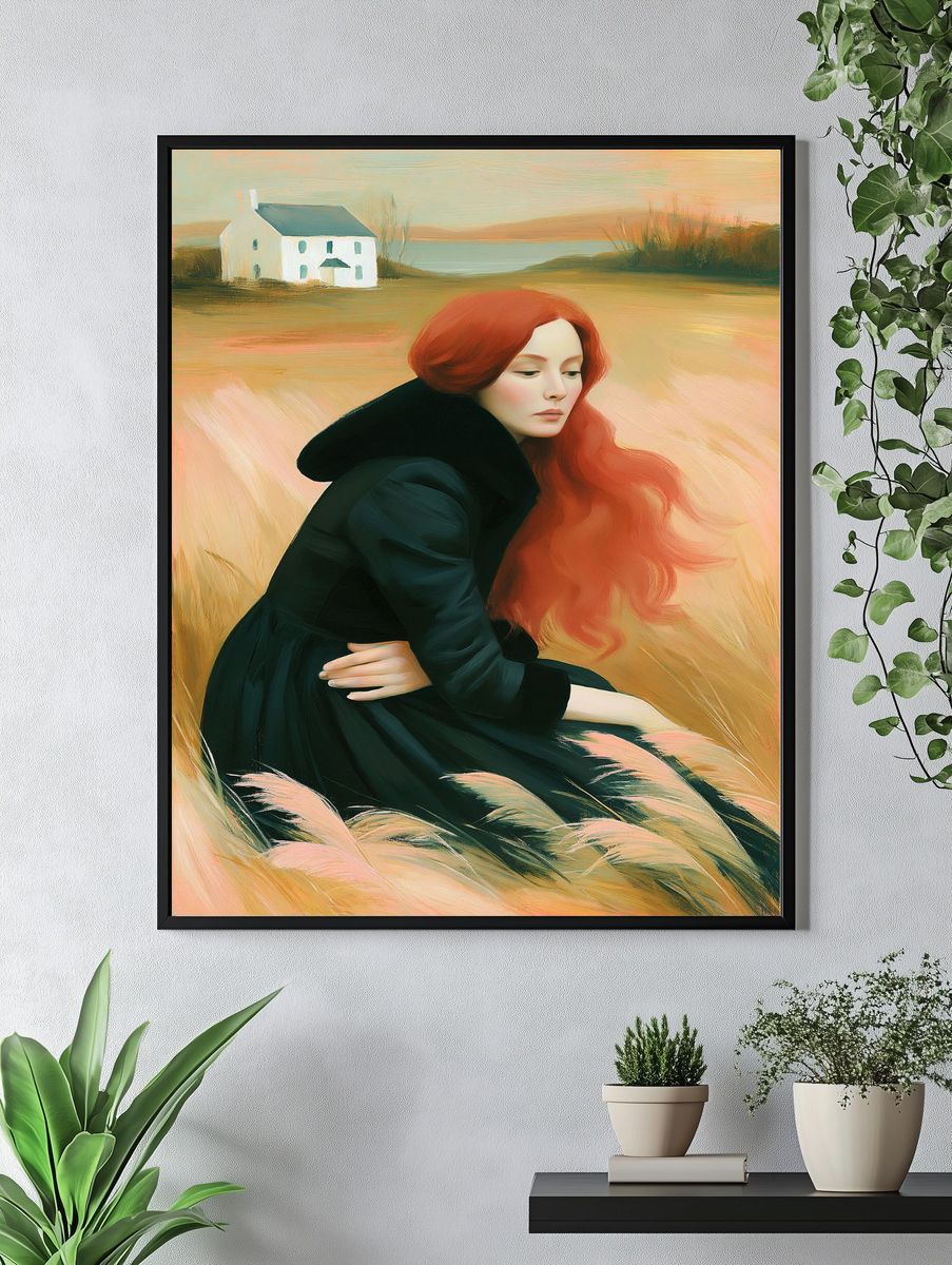 Red-Haired Woman in Field Print. — room view 4