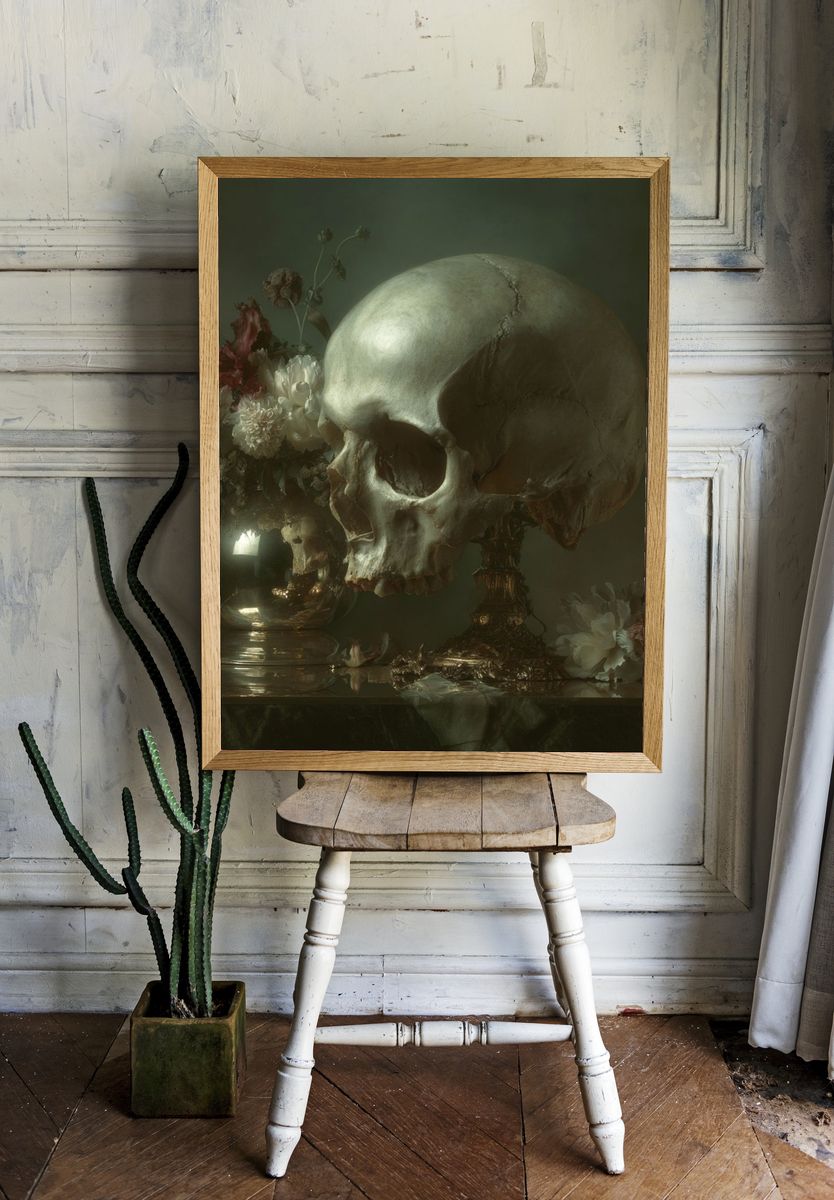Skull Still Life — Fine-Art Print. — room view 1