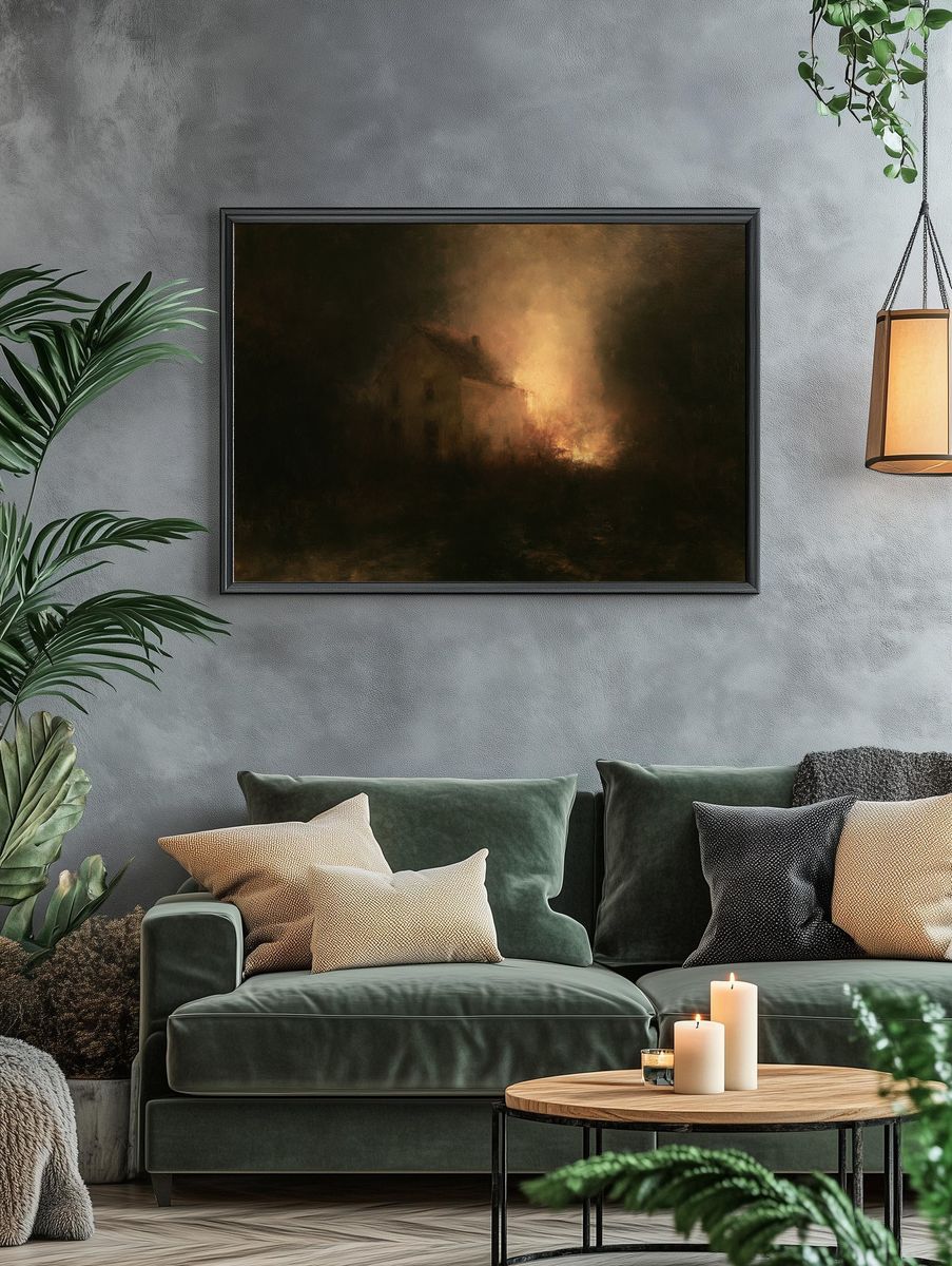 Burning House at Dusk Print. — room view 4