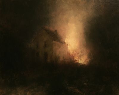 Burning House at Dusk Print.