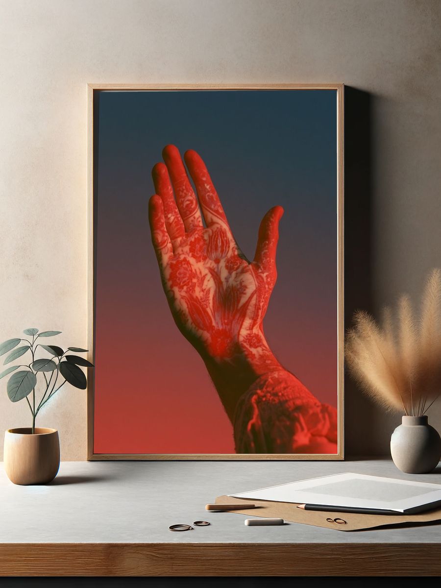 Tattooed Hand in Red Glow Poster. — room view 2