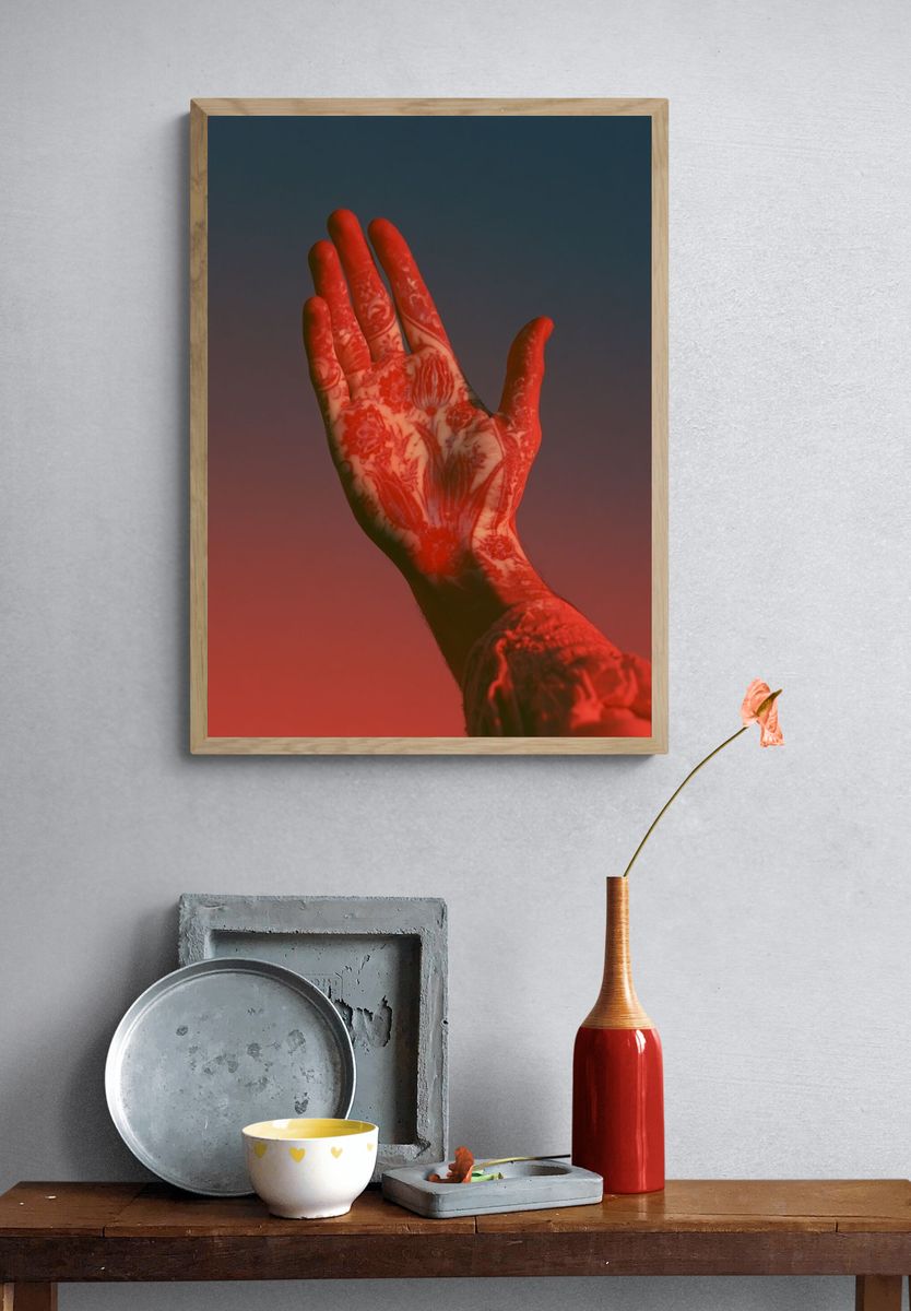 Tattooed Hand in Red Glow Poster. — room view 3