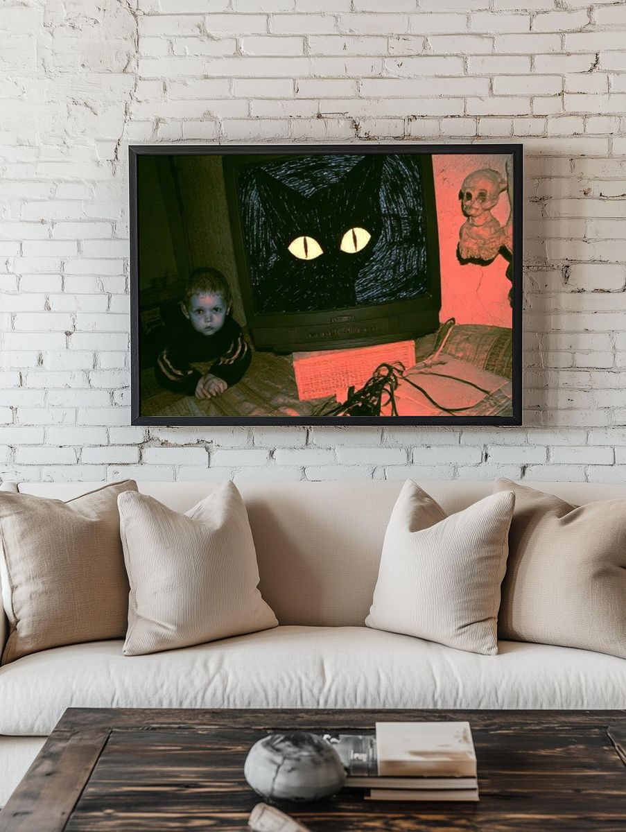 Creepy Cat Eyes Vintage Horror Poster. room preview