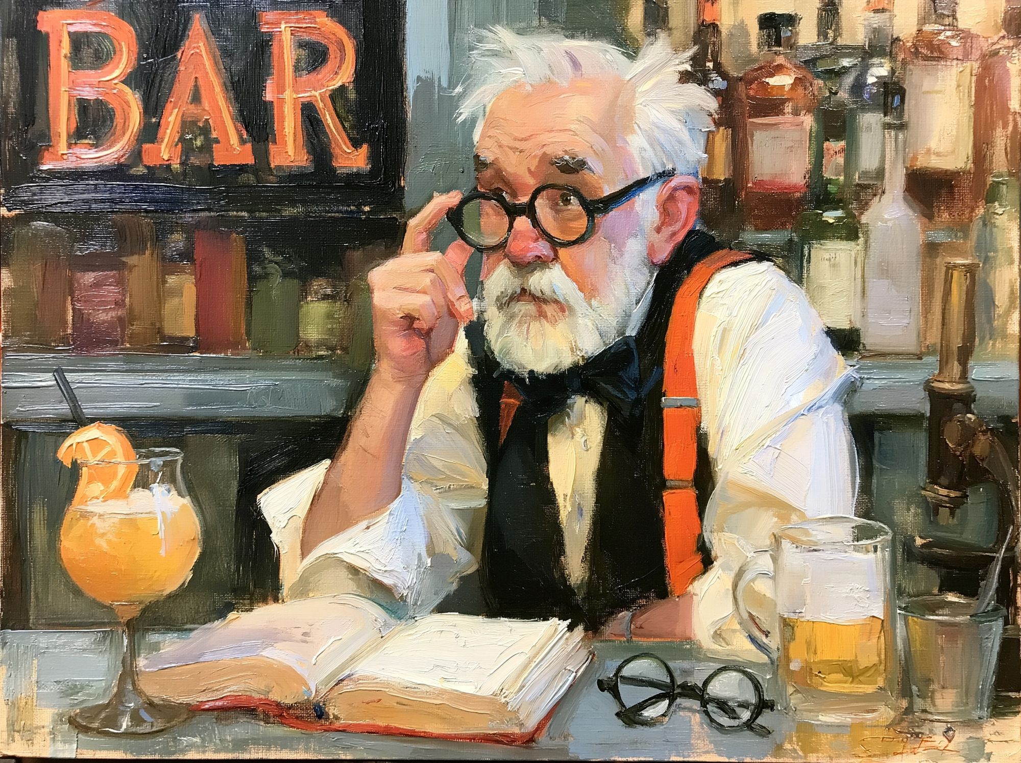 Old Bartender Portrait Print. poster — fine-art art
