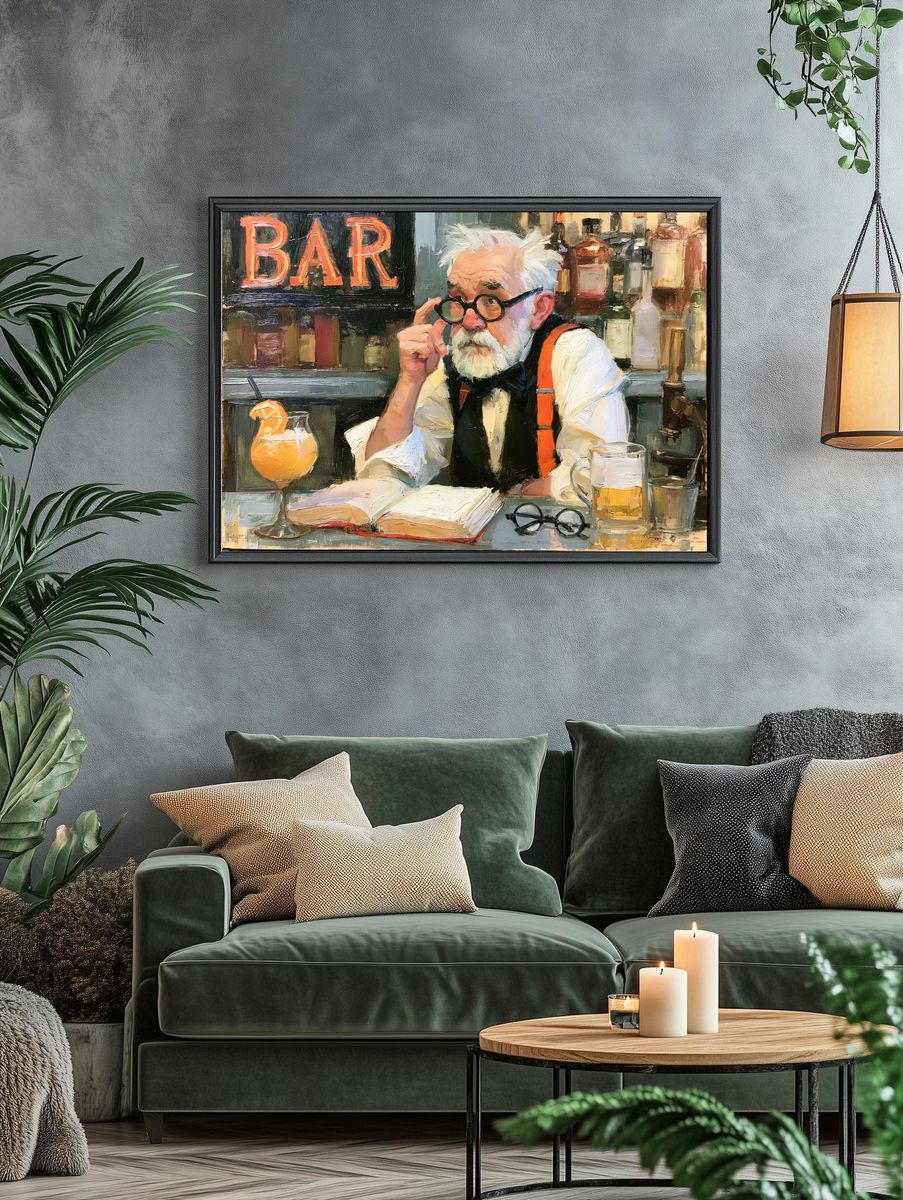 Old Bartender Portrait Print. — room view 4