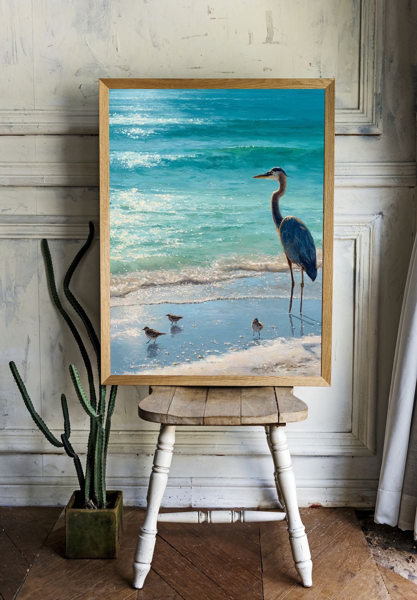 Heron at the Shore — Fine-Art Print. — room view 1