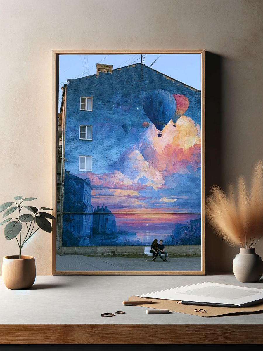 Hot Air Balloon Sunset Mural Print. — room view 2