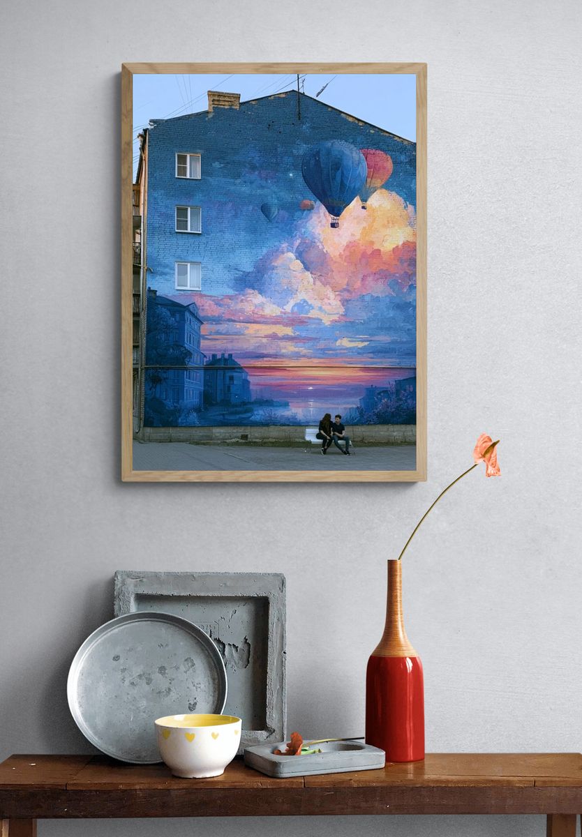 Hot Air Balloon Sunset Mural Print. — room view 3