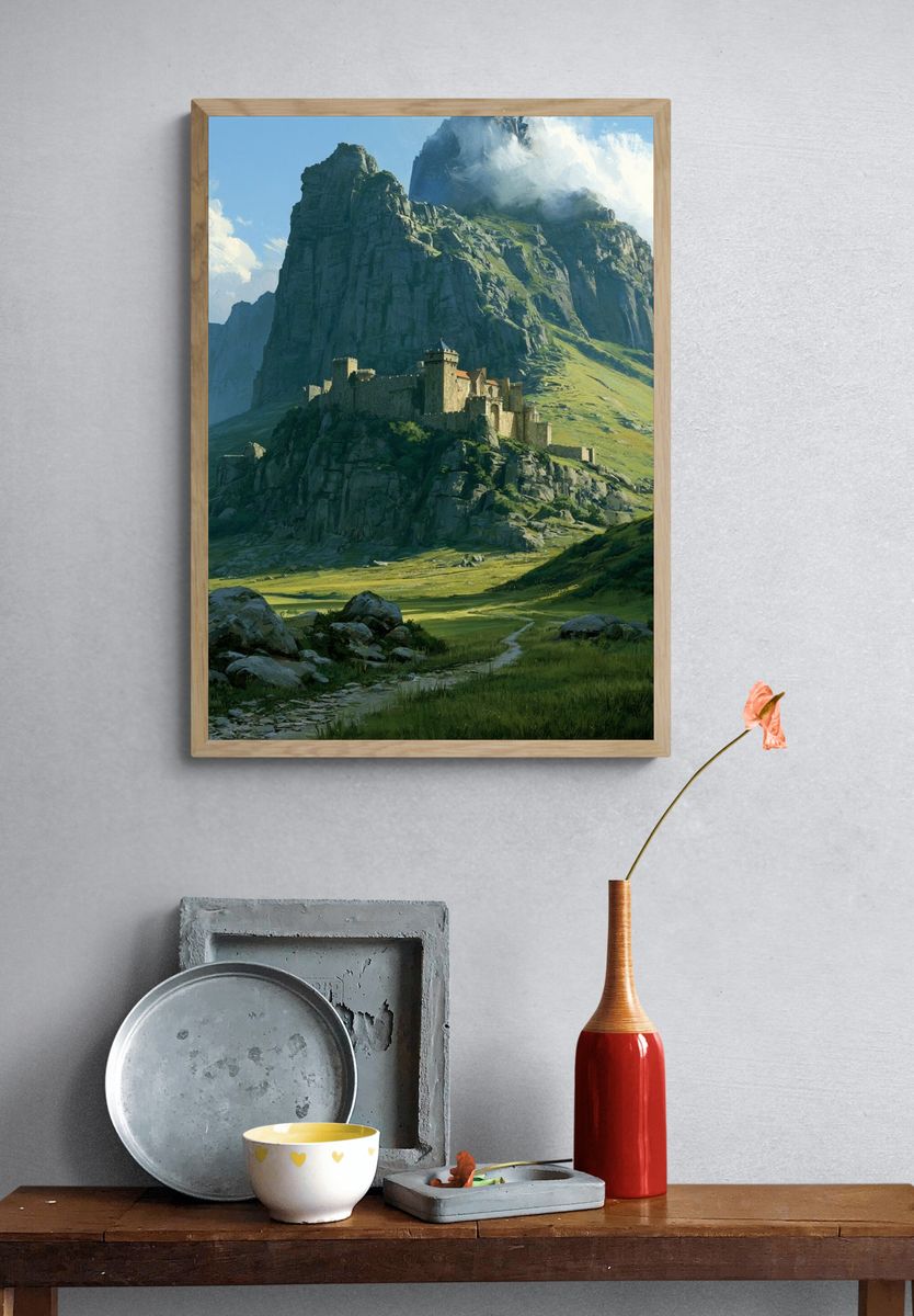 Mountain Castle Landscape Print. — room view 3