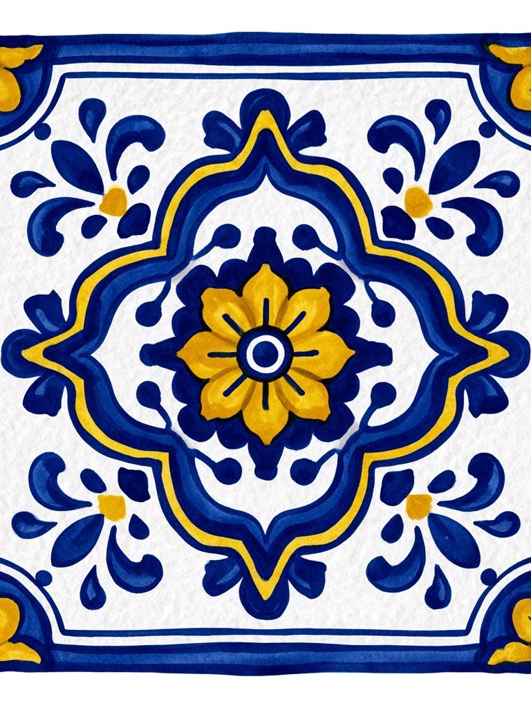 Blue and Yellow Tile Pattern Poster. poster — fine-art art