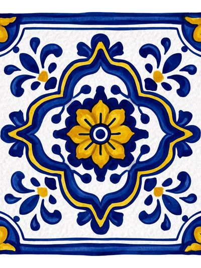 Blue and Yellow Tile Pattern Poster.