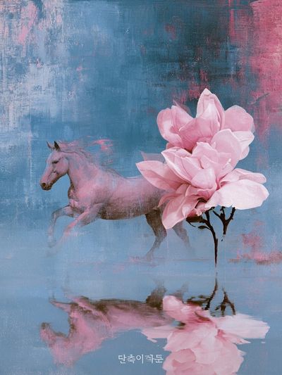 Pink Horse and Blossom Print. poster