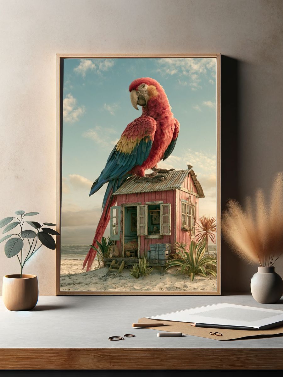Tropical Parrot Beach House Print. — room view 2