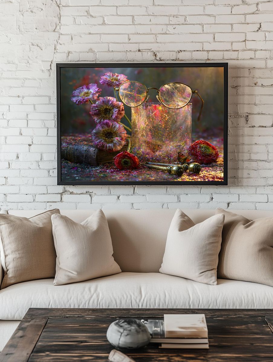 Glitter Bloom Still Life Print. room preview