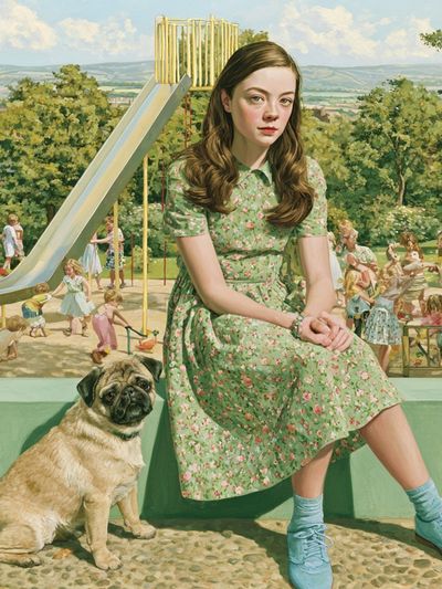 Girl and Pug in Park — Fine-Art Print.
