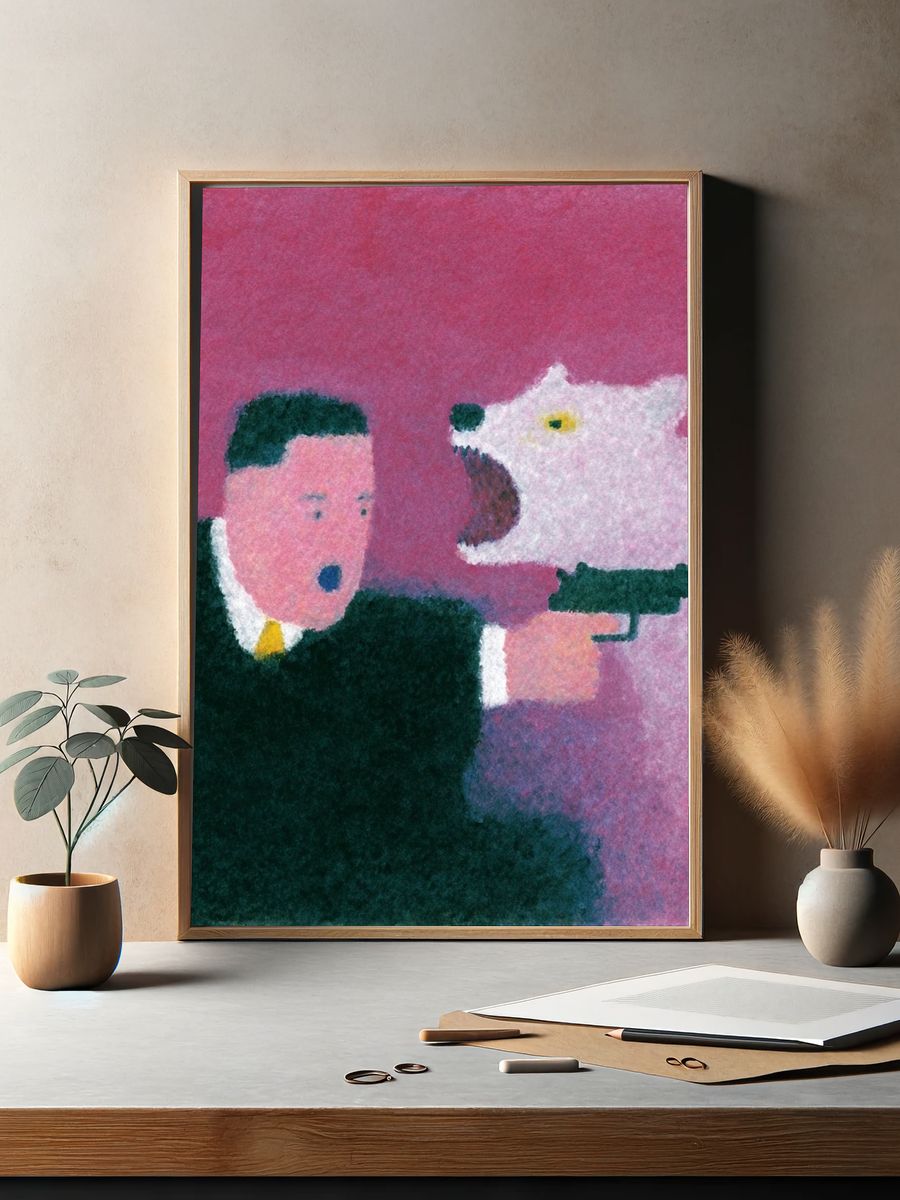 Surreal Gunman and Polar Bear Print. — room view 2