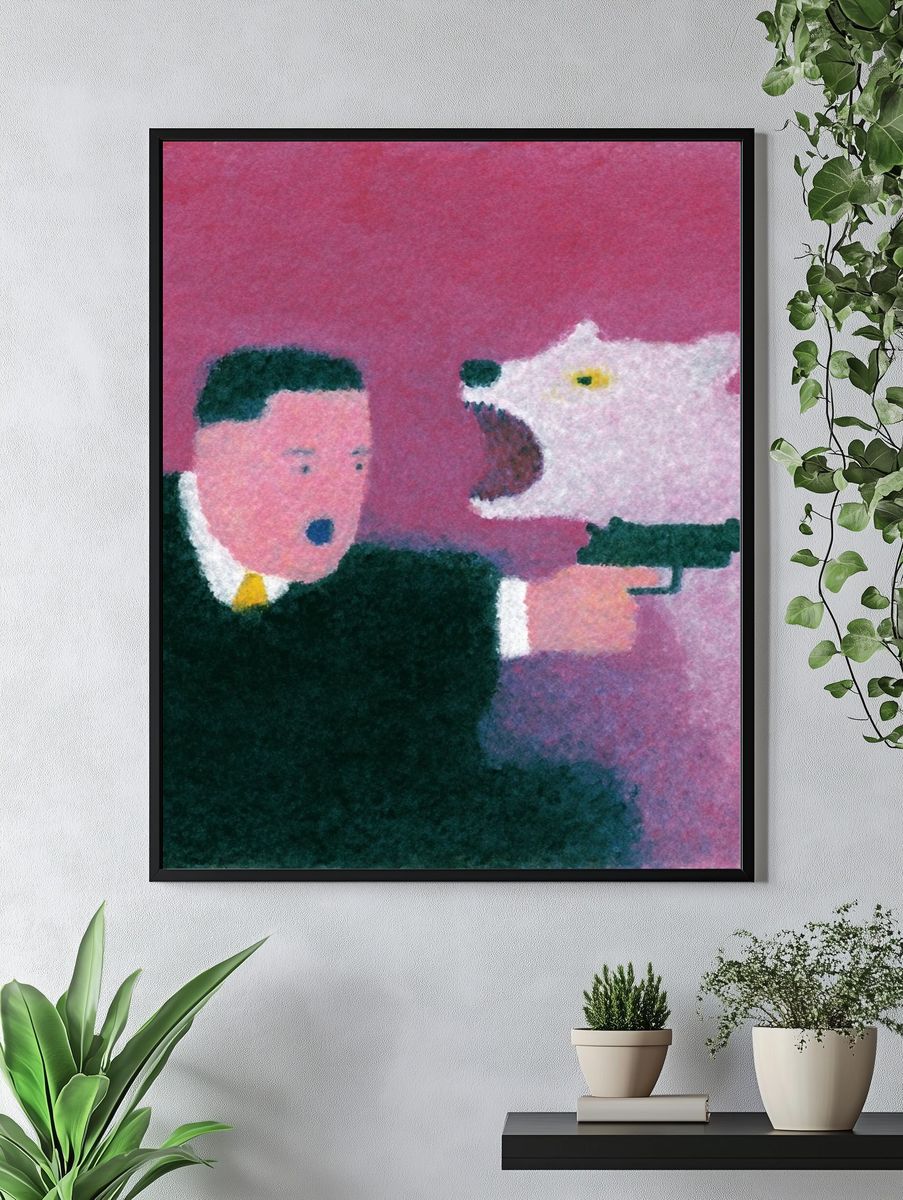 Surreal Gunman and Polar Bear Print. — room view 4