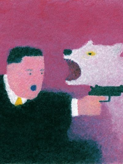 Surreal Gunman and Polar Bear Print.