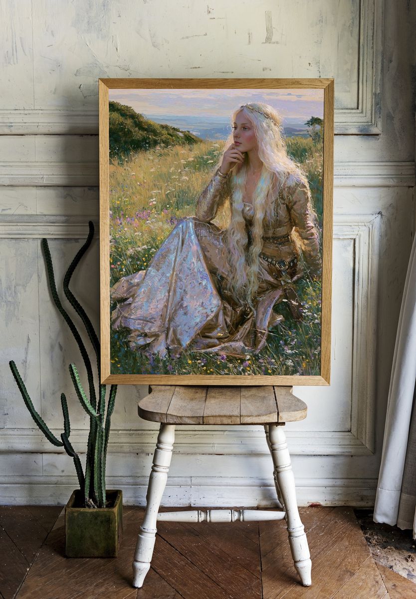 Golden Meadow Portrait Print. — room view 1