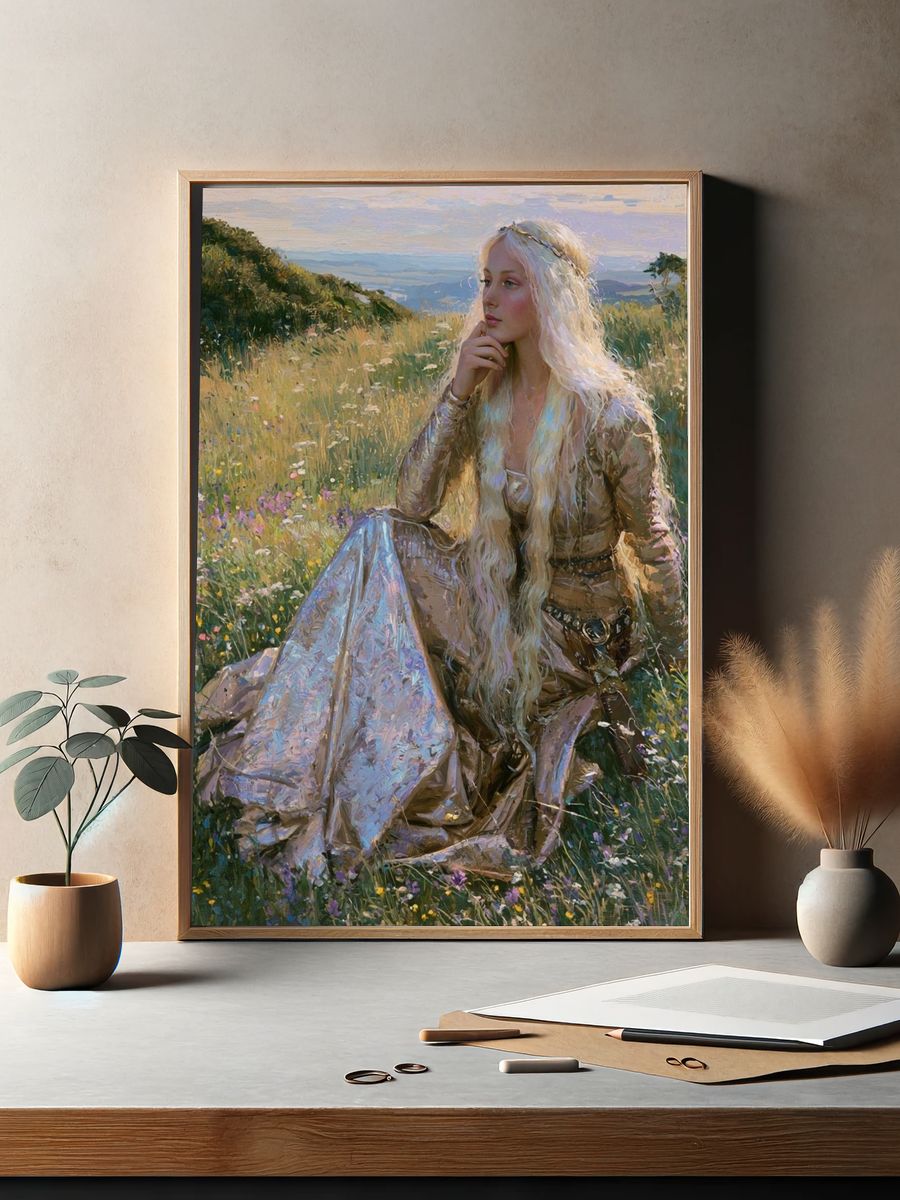 Golden Meadow Portrait Print. — room view 2