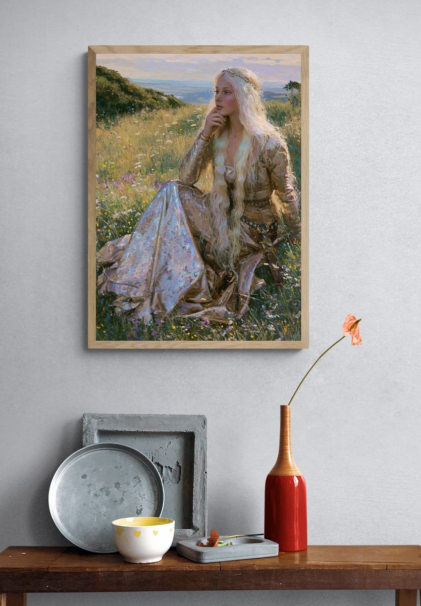 Golden Meadow Portrait Print. — room view 3