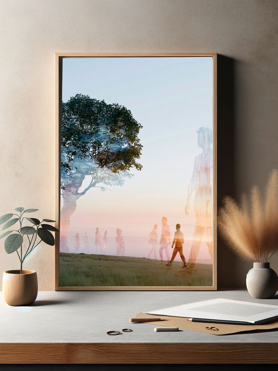Dreamlike Tree and Figures Print. — room view 2