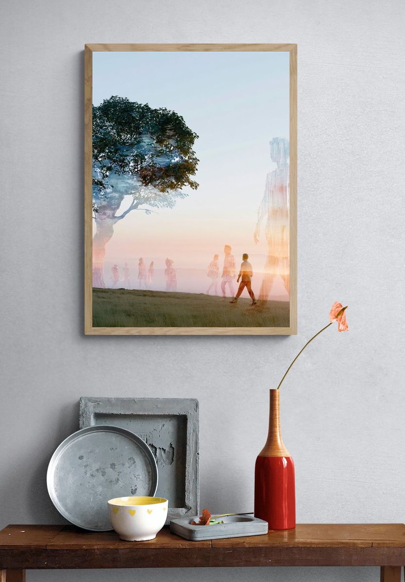 Dreamlike Tree and Figures Print. — room view 3