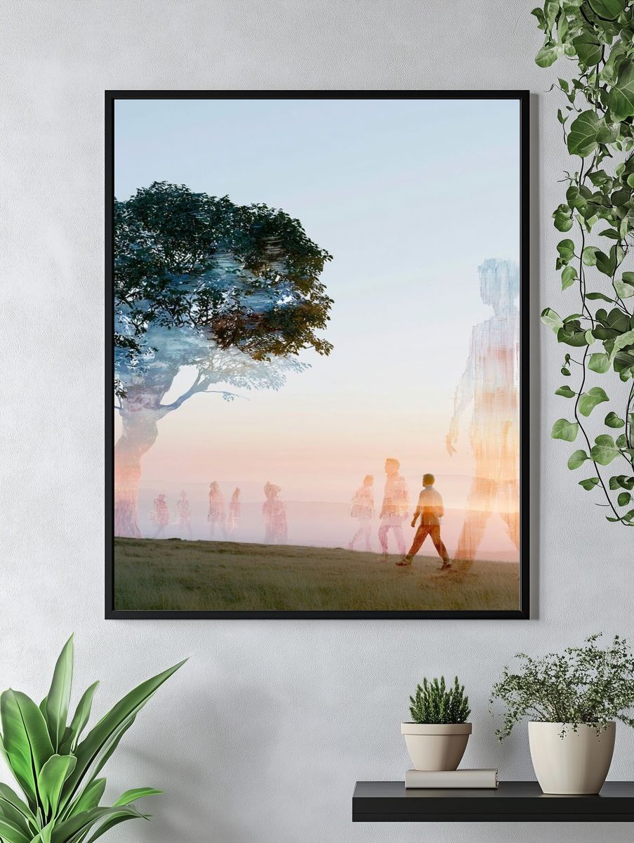 Dreamlike Tree and Figures Print. — room view 4