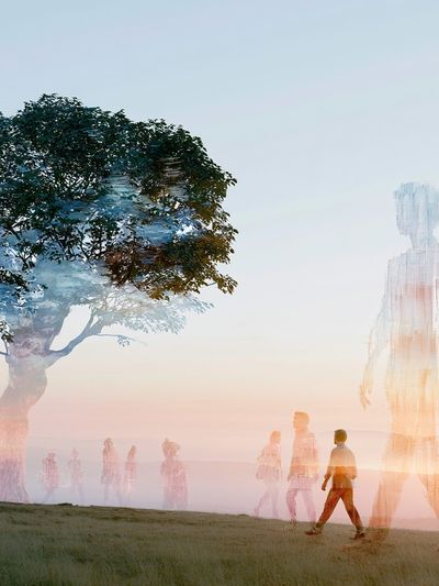 Dreamlike Tree and Figures Print. poster