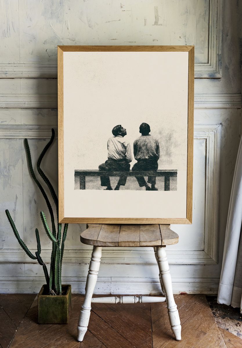 Two Men on Bench Fine-Art Print. room preview
