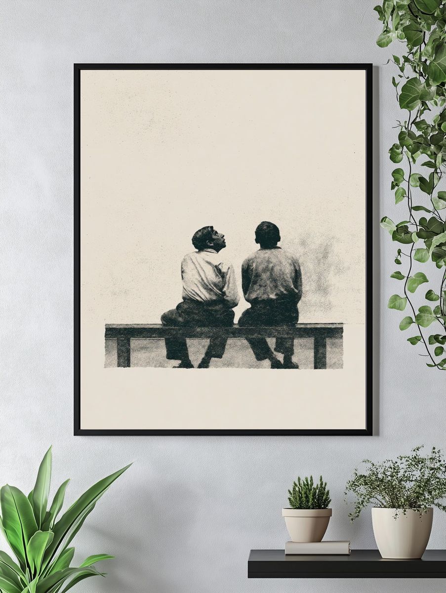 Two Men on Bench Fine-Art Print. — room view 4