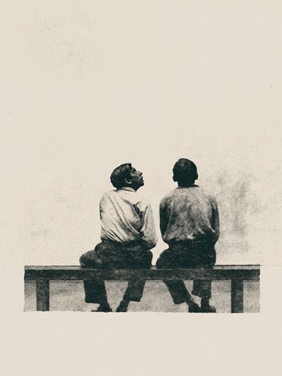 Two Men on Bench Fine-Art Print. poster