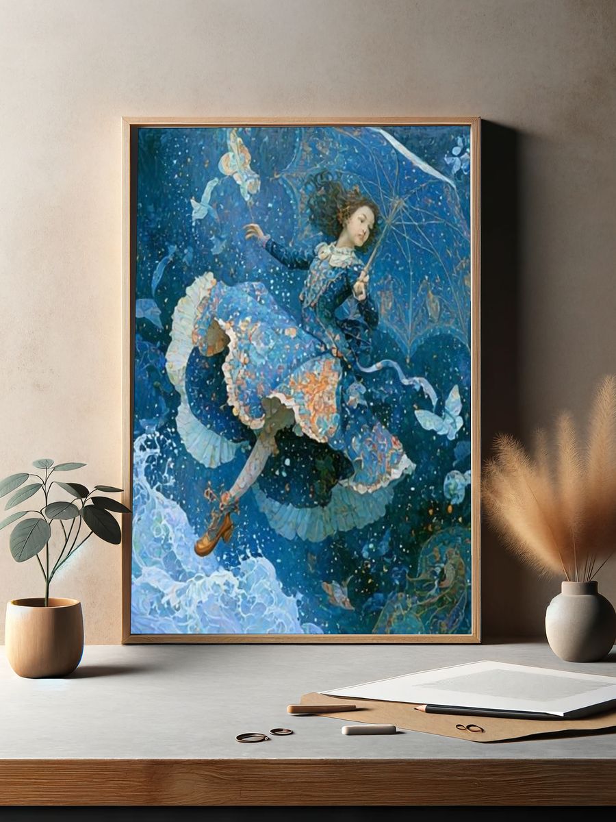Dreaming Girl in Blue Fine-Art Print. — room view 2